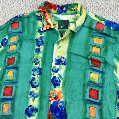 Vintage Jams World Shirt Mens Medium Urban Green Print Colorful Hawaiian Rayon - Image 1 of 4