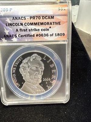 2009 P Lincoln Commemorative Silver Dollar $1 ANACS PR 70 Proof 1st Strike - Image 1 of 4