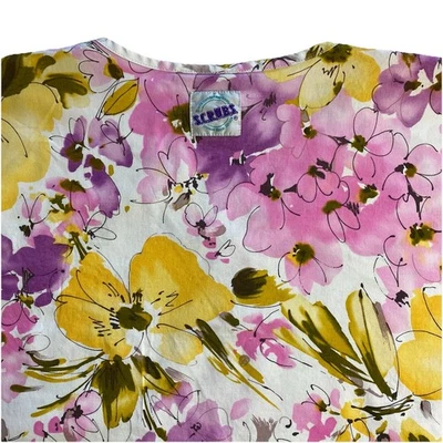 S.C.R.U.B.S. Scrub Top Size 2XL White Pink Yellow Abstract Daisy Floral Print - Image 1 of 4