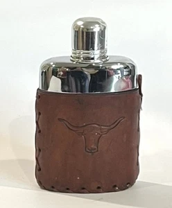 Vintage Western Steer Longhorn Tooled Leather  Flask RARE!! HTF Germany - Picture 1 of 9