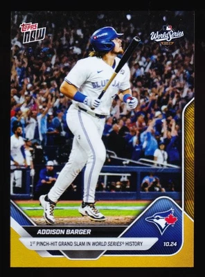 Addison Barger Blue Jays Slam Dodgers Anthony Banda 2025 Topps NOW #897 Gold /50 - Image 1 of 2
