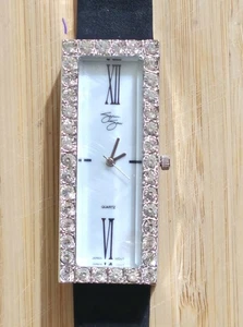 Suzanne Somers rechteckige Uhr kristallverzierte Lünette und schwarzes Band - Bild 1 von 8