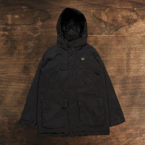Fred Perry Down Fill Insulated Parka Puffer Jacket Black Mens Medium VTG 00s Mod - Picture 1 of 5
