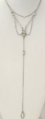 American Eagle Silver Tone Rhinestones Layered Draped Y Drop Necklace 18" L -9" - Image 1 of 4
