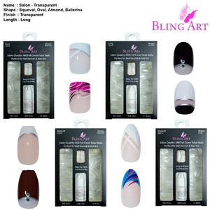 False Nails 360 Tansparent Squoval Oval Ballerina Stiletto Acrylic NO GLUE - Picture 1 of 38