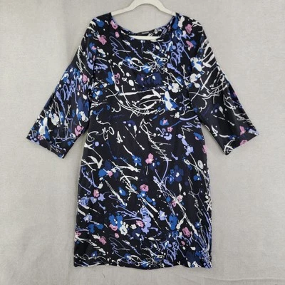 Vestido Tahari Feminino Grande Preto 100% Seda Mudança Abstrato Artístico Escritório Carreira - Imagem 1 de 4