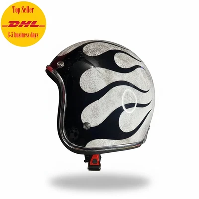 Casco de motocicleta de cara abierta personalizado Slimhead TX500 pátina llama estilo retro Foto 1 de 4