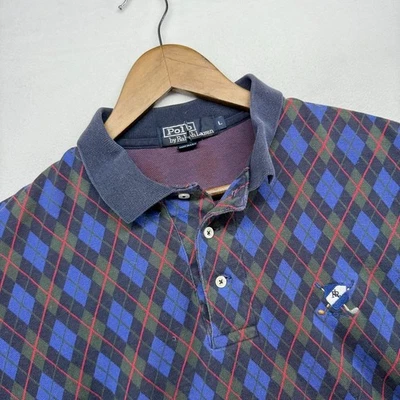 Camisa Polo Ralph Lauren De Colección Para Hombre Grande Azul Verde Diamante Golf Hecha en EE. UU. Años 90 Foto 1 de 4