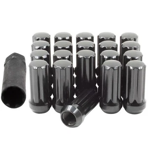 20 Lug Nuts 9/16-18 Black Spline Acorn 2" Tall Long Wheel Nut Dodge Ram 1500 - Picture 1 of 4