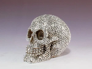 Silver Bead Skull Figurine Statue Skeleton Halloween - Picture 1 of 5