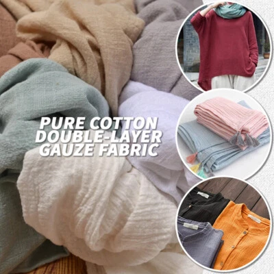 Cotton Double Crepe Texture Fabric Shirt Dress Pajamas Yarn Cloth DIY Soft Thin - Image 1 of 4