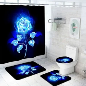 Set tenda doccia bagno rosa blu astratta antiscivolo tappetino bagno copri wc - Foto 1 di 14