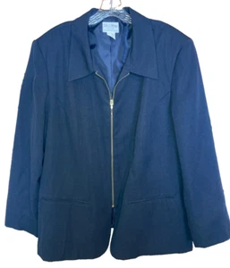 The Villager Liz Vintage Women's Plus Size 22W Navy Blazer Zip Up Pockets NWT - Picture 1 of 6