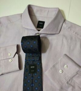 HUGO BOSS Tailored Swain dress shirt 43/17 Slim + Tie Hugo Boss Tailored squres