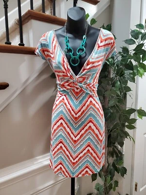 Joyous & Free Women's Multicolor Rayon V-Neck Short Sleeve Knee Length Dress XS - Image 1 of 4