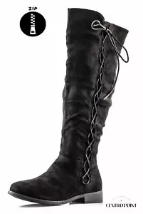 Womens Ladies Winter Zip Flat Heel Knee High Fashion Casual Boots Shoes Size - Picture 1 of 13