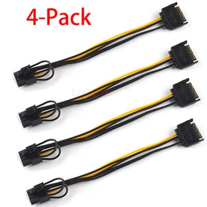 4-pack 8" 15-pin SATA Male to 8-pin (6+2) PCI-E PCI Express Power Adapter Cable - Picture 1 of 9
