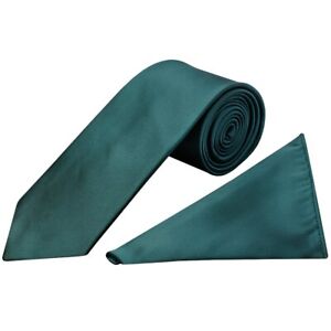 Plain Dark Teal Satin Classic Mens Tie Pocket Square Set Plain Wedding Green Tie