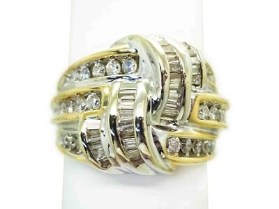 Anillo de cóctel con diseño tejido de diamantes naturales de oro bicolor de 14 k talla 7 Foto 1 de 4