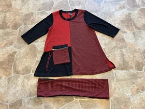 Top tunica e sciarpa donna Curvesque nero e rosso maglia elasticizzata manica 3/4 taglia L - Foto 1 di 7