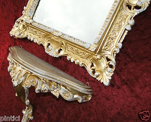 Set Vintage Wandkonsole & Wandspiegel Gold-Weiss Antik Ablage BAROCK Regale deko - Bild 1 von 12