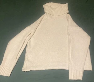 Kendall Kylie Off-White Slit-Sleeve Cowl Neck/Turtle Neck Sweater Womens Size XL - Picture 1 of 5