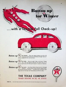 1947 Texaco Vintage 40s Print Ad Overalls Button Up For Winter Fall Car Check-Up - Picture 1 of 1