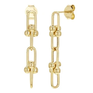 Italian 14k Yellow Gold U Link Dangle Earrings 1.2" 6mm 2.4 grams - Picture 1 of 4