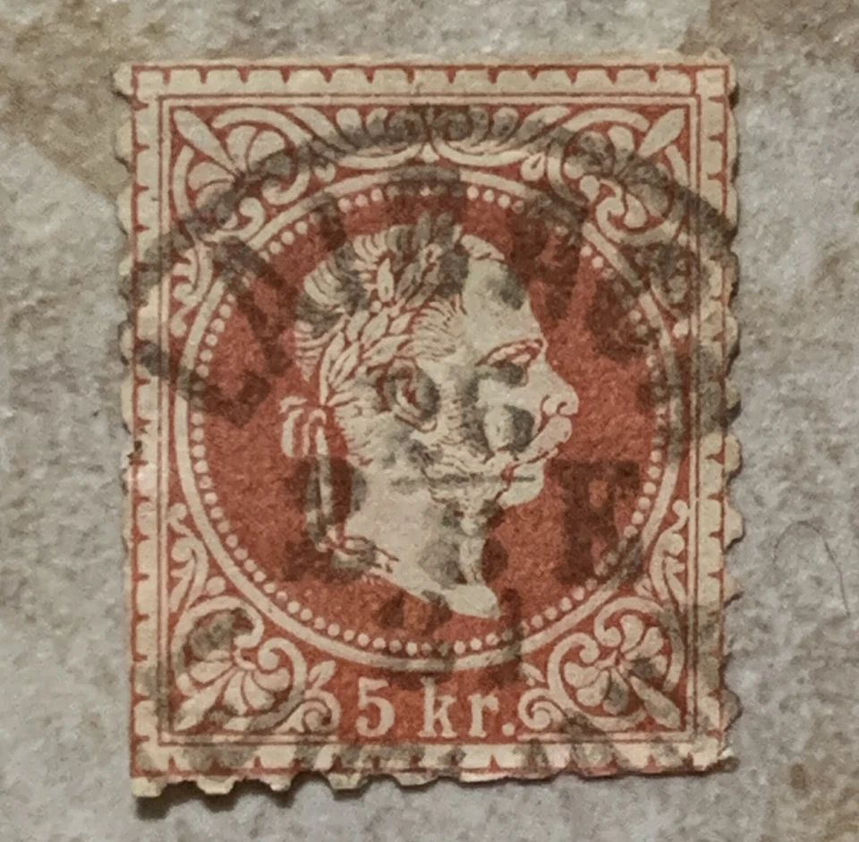 EARLY AUSTRIA 5KR STAMP WITH 1881 LAIBACH (LJUBLJANA) SON CANCEL - Image 1 of 3