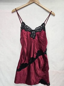 Vtg Victoria Secret Nightgown Gold Label Size P Womens Marroon Black Lacy - Picture 1 of 3