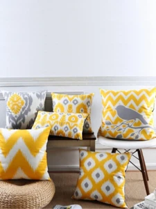 Ikat Throw Pillow Cushion Covers with Sham - Set of 6~ Printed~Cotton Canvas - Picture 1 of 4