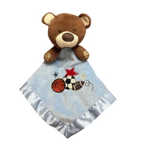 Circo Brown Bear Sports Theme Light Blue Lovey Security Blanket Satin Trim Back - Picture 1 of 7