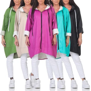 Damen Jacke Kapuze Übergangsjacke Mantel lang Allwetter Regen Mantel Parka Wind - Bild 1 von 29