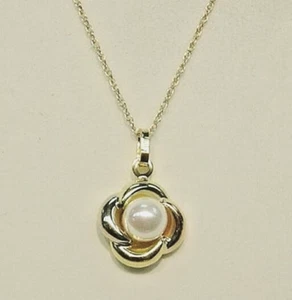 New 14k Gold 3-Color Culture Pearl Pendant w/Chain - Picture 1 of 2