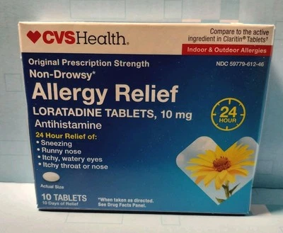 CVS Health Alivio de alergias sin somnolencia Loratadina 10 mg antihistamínico 10 comprimidos 26/04 Foto 1 de 4