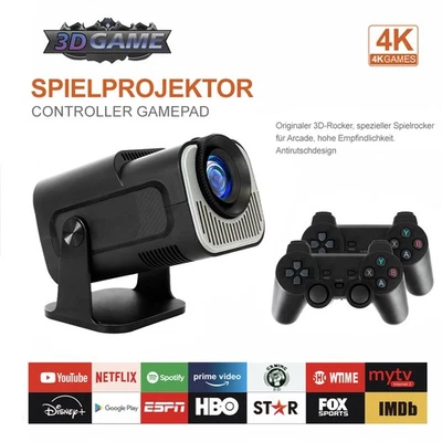 NEU Tragbar 4K Beamer Android 5G WiFi Gaming Projektor mit 2 Wireless Controller - Bild 1 von 4