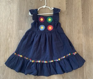 Haute Hippie Girls Size 4/5 Blue Smocked Sundress With Bright Flowers In Front - Picture 1 of 9