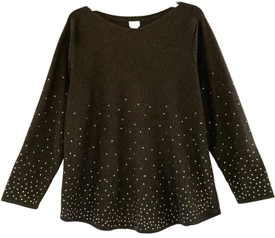 Chico’s Talla XL 3 Gris Pullover Suéter Brillo Estrás Tachonado HoLiDAy Foto 1 de 4