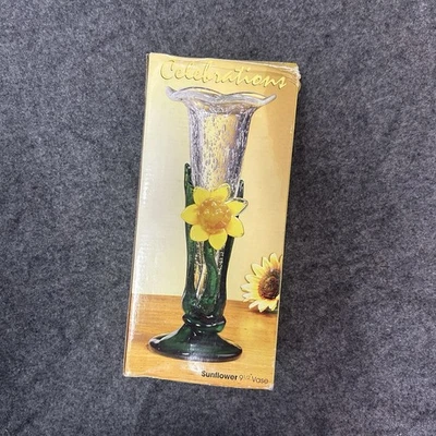 "Florero de girasol de vidrio artesanal vintage para celebraciones decoración de vidrio artístico de 9,5""" Foto 1 de 4