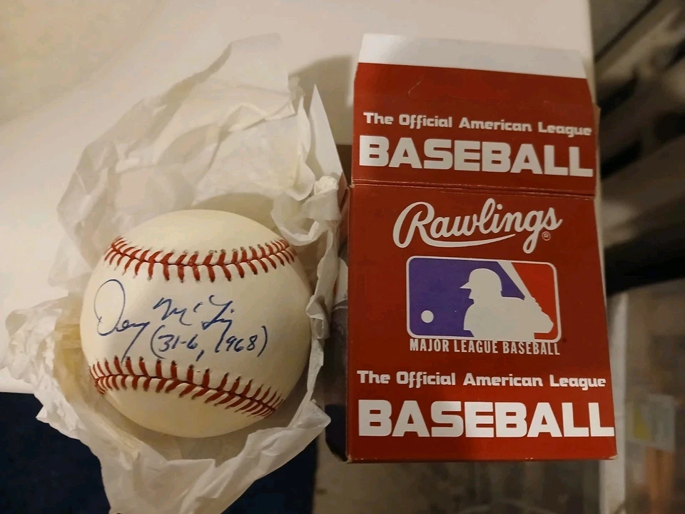 Denny McLain Signed Career Statistics Inscribed Official MLB Baseball Autograph - Image 1 of 2