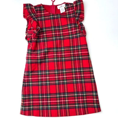 Vestido de férias VINEYARD VINES meninas 4T vermelho xadrez flanela manga curta babados H9 - Imagem 1 de 4