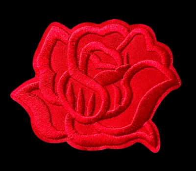 IRON ON PATCH APPLIQUE - red Rose Flower 3 x 2+3/8 inch - Image 1 of 3