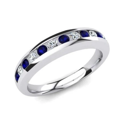 Blue Sapphire Channel-Set Round 2.00mm Half Eternity Band Ring - Image 1 of 4