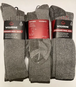 Wolverine Over the Calf Merino Wool Boot Socks, L (men's shoe 9-12), 6 pairs - Picture 1 of 1