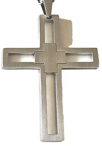 Stainless Steel Cross Pendant on 24" Chain - Picture 1 of 3