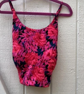 New $39 Victoria's Secret Black pink floral High Neck Swim Top new size Large O8 - Picture 1 of 7