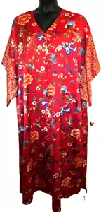 Natori XL rot asiatisch inspiriert Print Satin Kaftan Lounging Maxikleid Kimono Stil - Bild 1 von 6