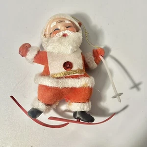 Vtg Santa Sledding Flocked Ornament Blow Mold Felt Christmas Red Kitsch - Picture 1 of 6
