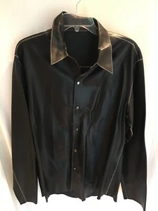 MENS BLACK NORTH BEACH LEATHER SF SNAP FRONT SHIRT Jacket UNLINED SIZE L 44" - Picture 1 of 6