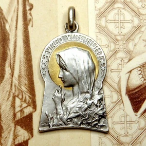 Virgo Virginum. St Mary. By Gicard. Antique Large Pendant. French Silver Medal. - Picture 1 of 7
